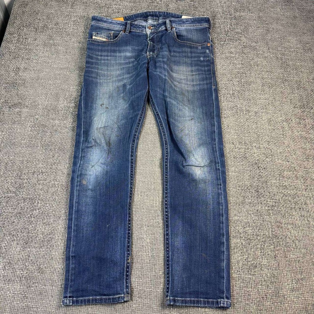 Diesel Thommer Slim Jeans Mens 32x30 Blue Distressed Stained Streetwear